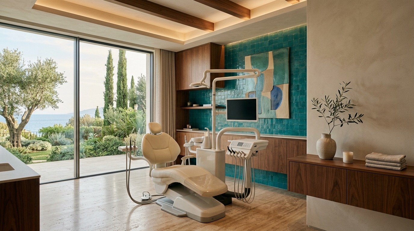 Modern Mediterranean treatment room — Aegean view