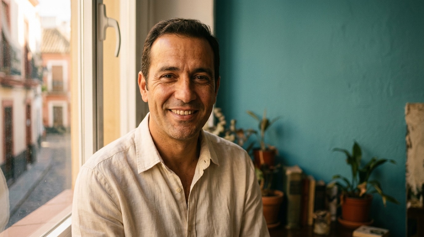 Warm natural smile — male, teeth visible
